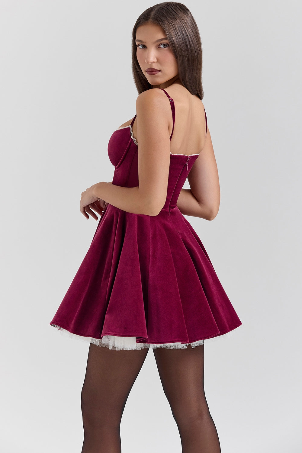 Océane Vêtements- Emy Burgundy Mini Velvet Dress