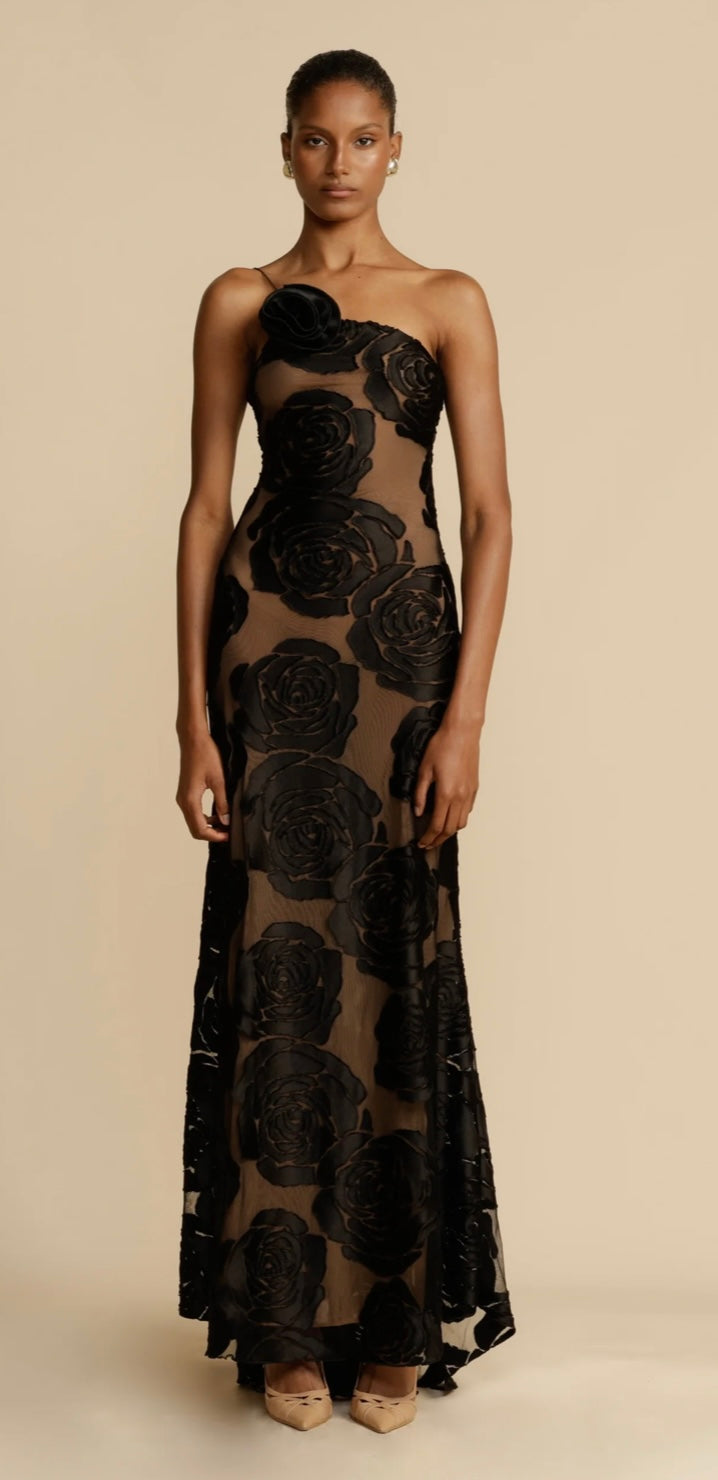 Océane Vêtements - Rose noire one shoulder maxi dress