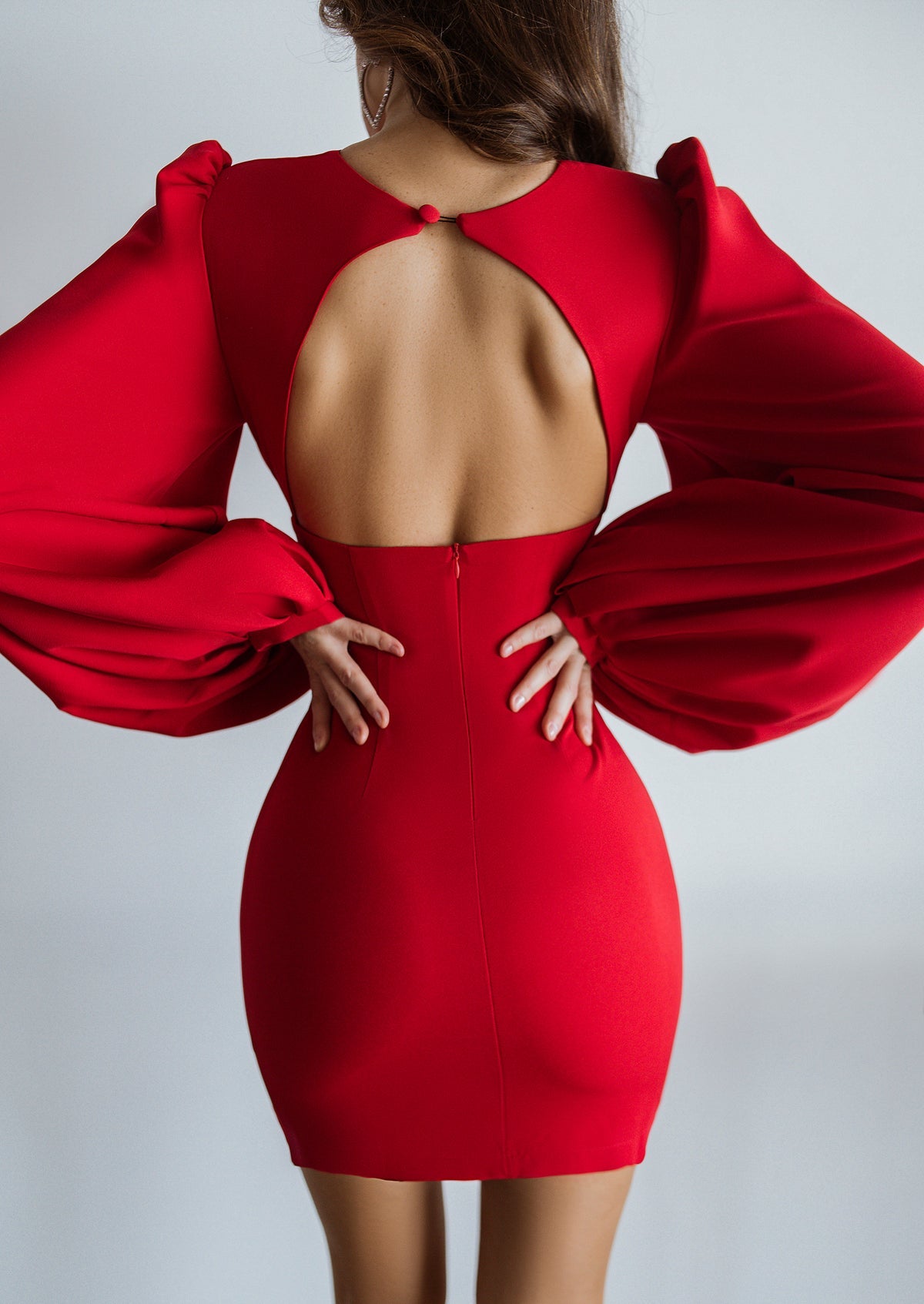 Océane Vêtements -  Elegant Red Backless Puff Sleeve Mini Dress