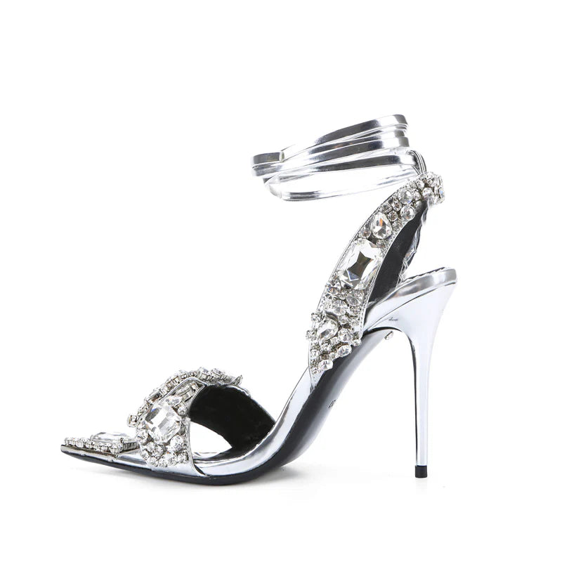 Océane Vêtements - Belle Ankle Strap Crystal Stilettos