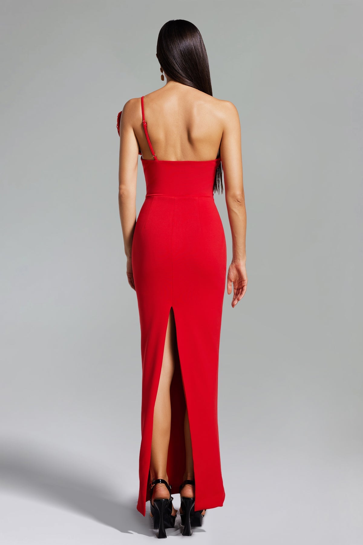 Océane Vêtements -Rose Rouge De L'amour One Shoulder Maxi Dress