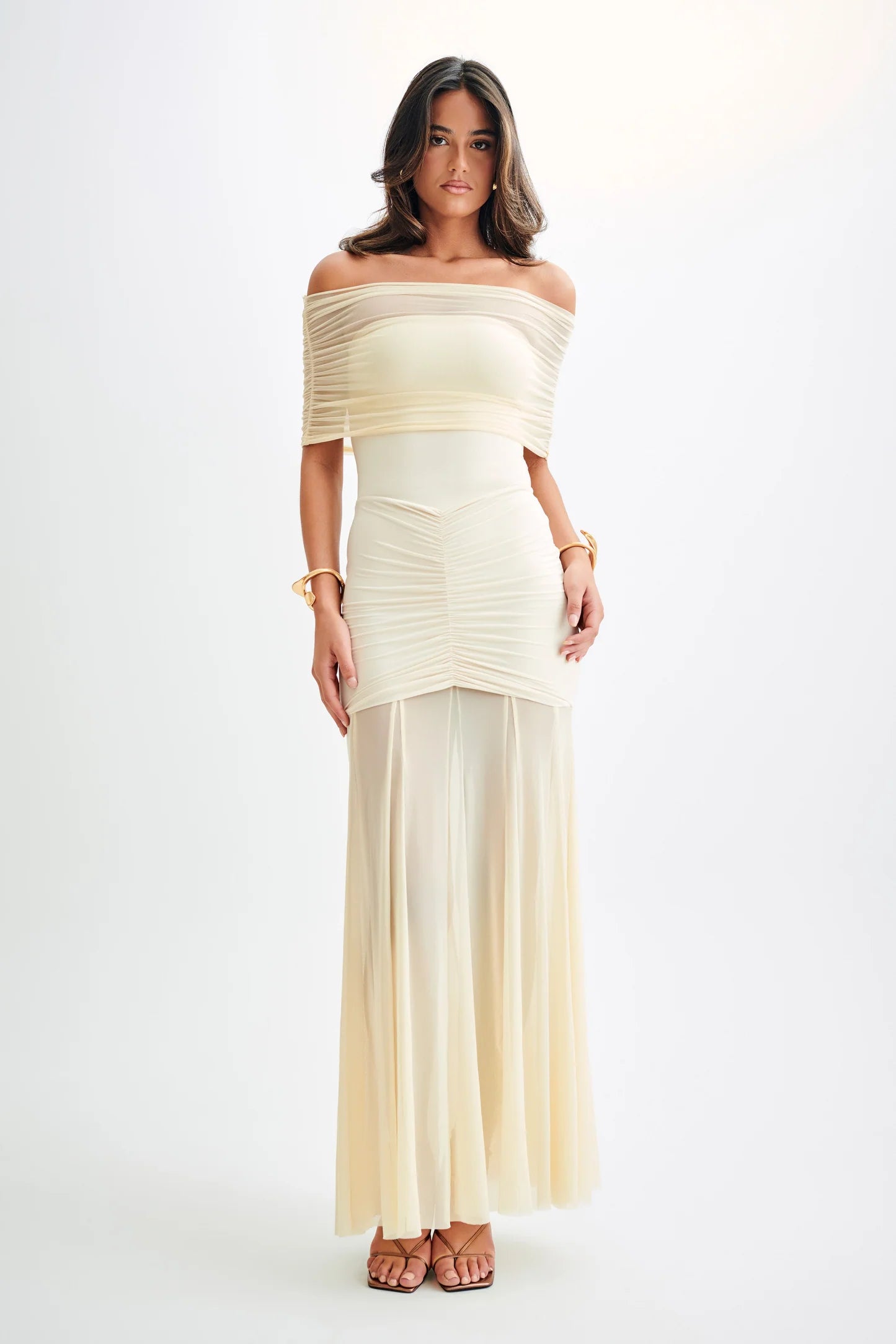 Océane Vêtements - Caspian Slinky And Mesh Off Shoulder Maxi Dress