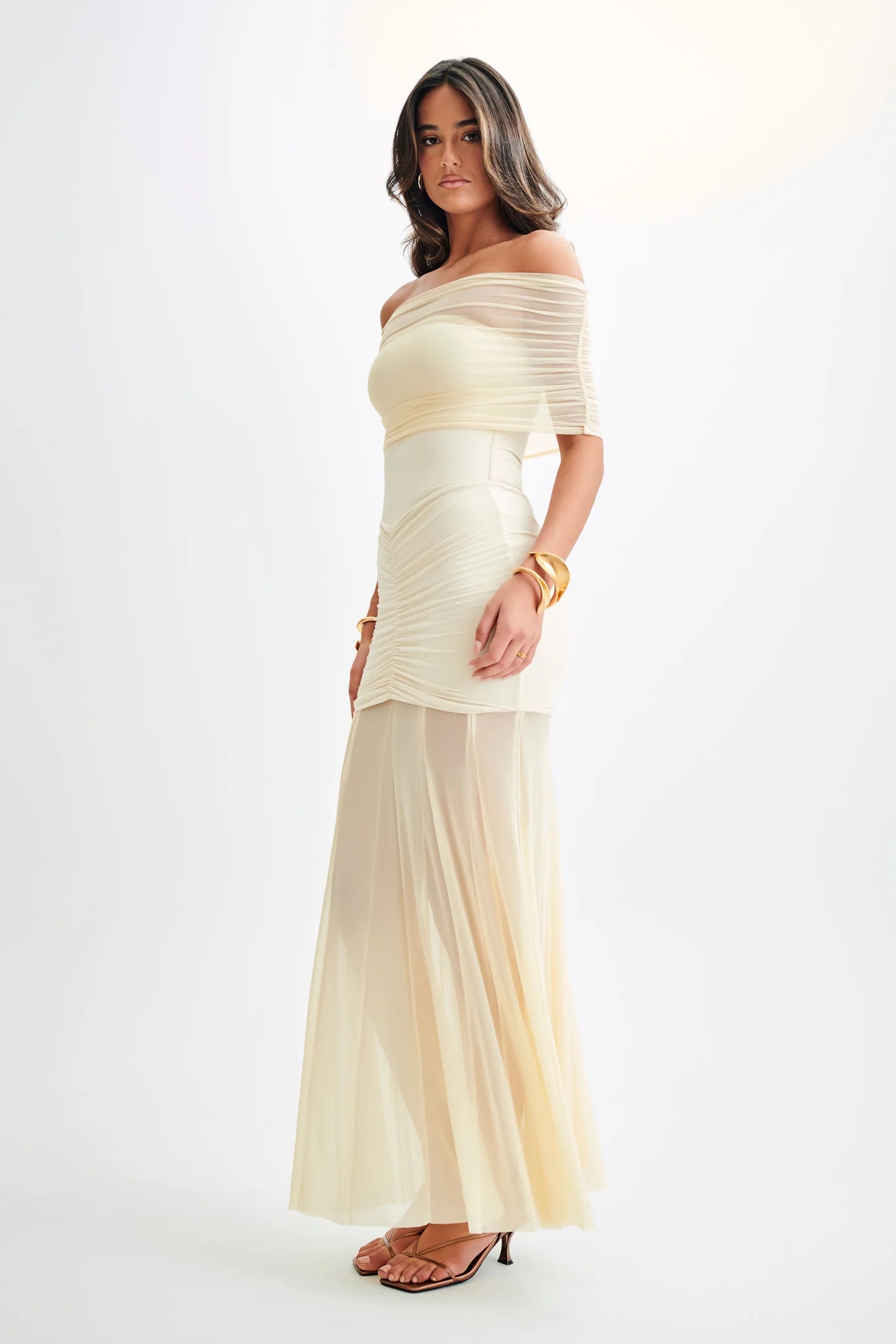 Océane Vêtements - Caspian Slinky And Mesh Off Shoulder Maxi Dress