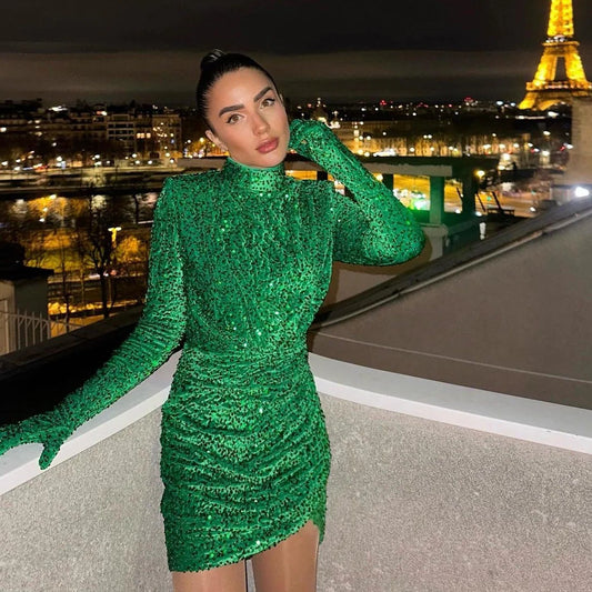 Océane Vêtements - Velvet Couture Sequin gloves Mini Dress