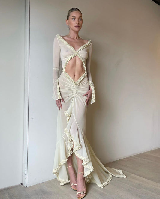 Océane Vêtements - Parisian Floor Length Sheer Midriff Exposed Gown