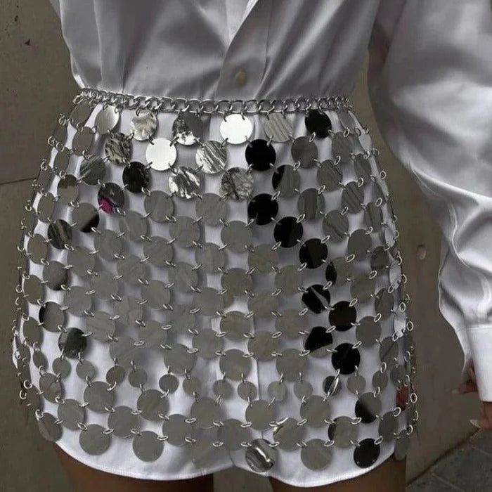 Océane Vêtements- Silver Bubbles Sequin Embellished Mini Skirt