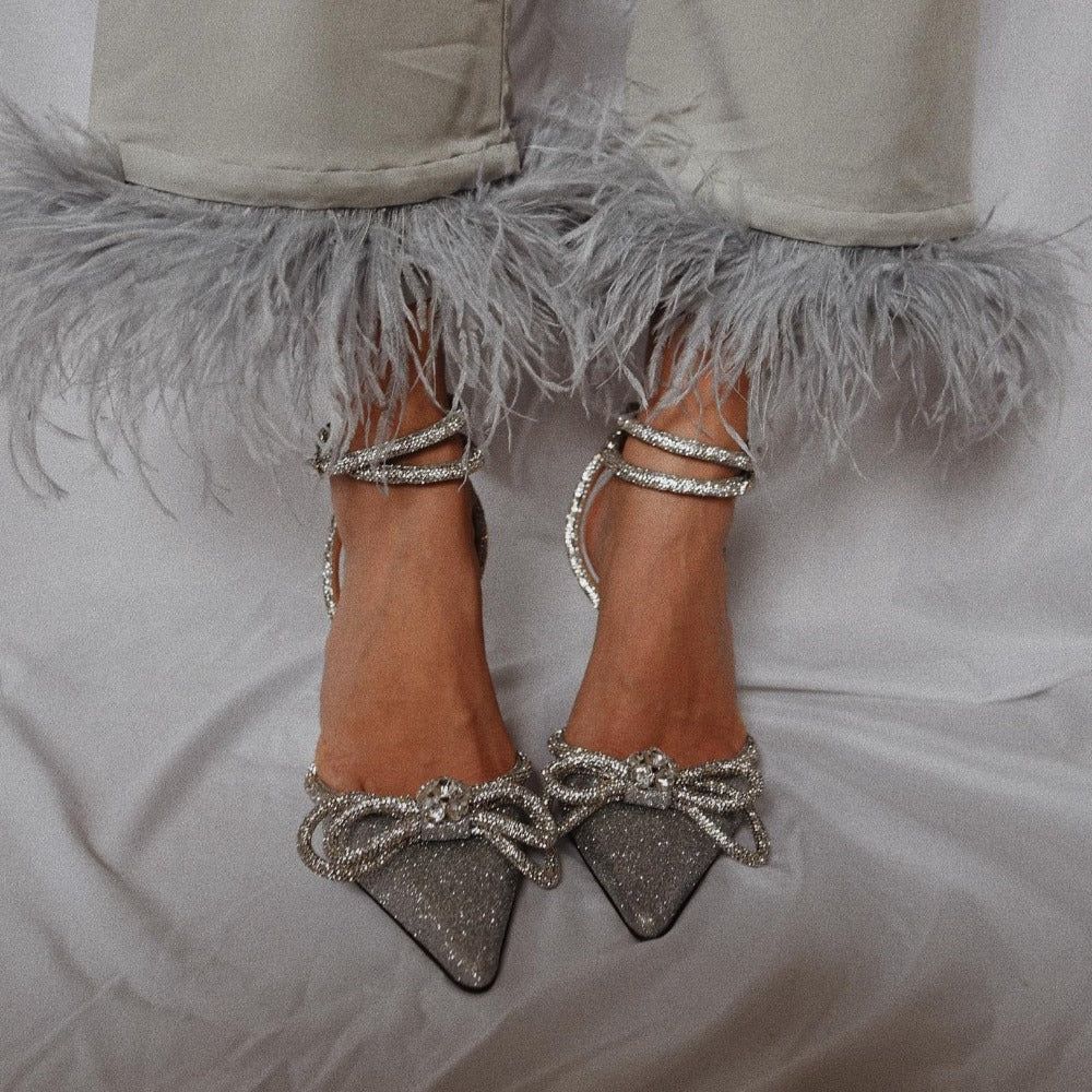 Océane Vêtements-Galaxy Silver Glitter Wrap Around Bow Heels