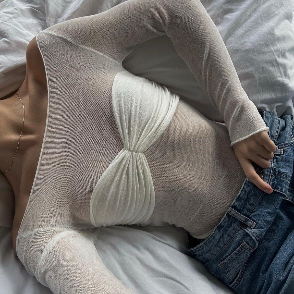 Océane Vêtements - Faded Love Mesh Off Shoulder Top