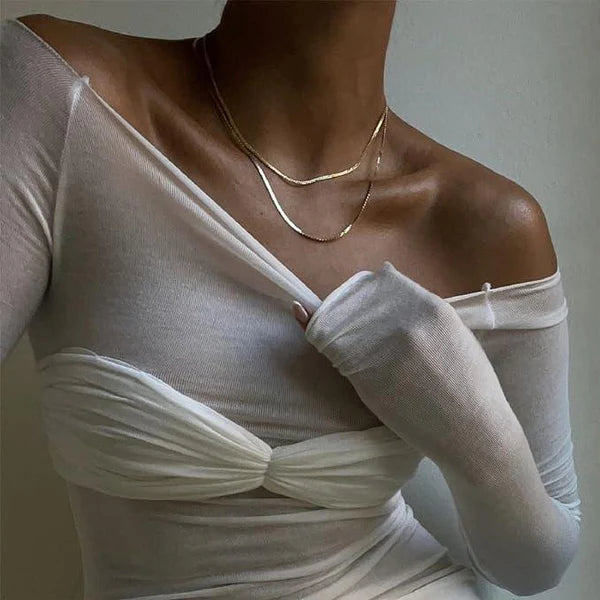 Océane Vêtements - Faded Love Mesh Off Shoulder Top