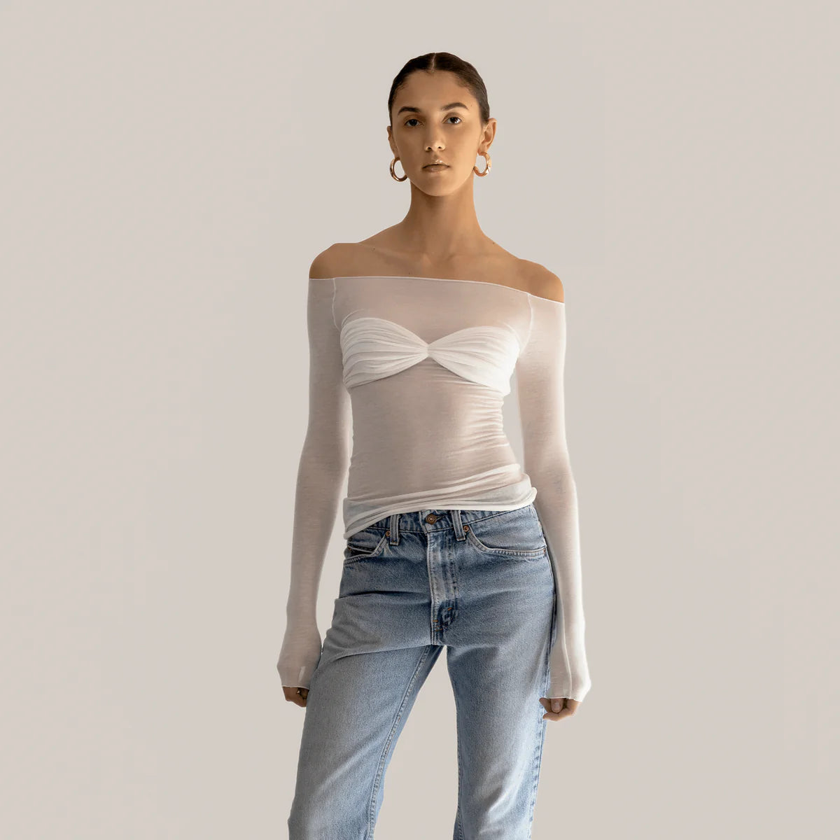 Océane Vêtements - Faded Love Mesh Off Shoulder Top